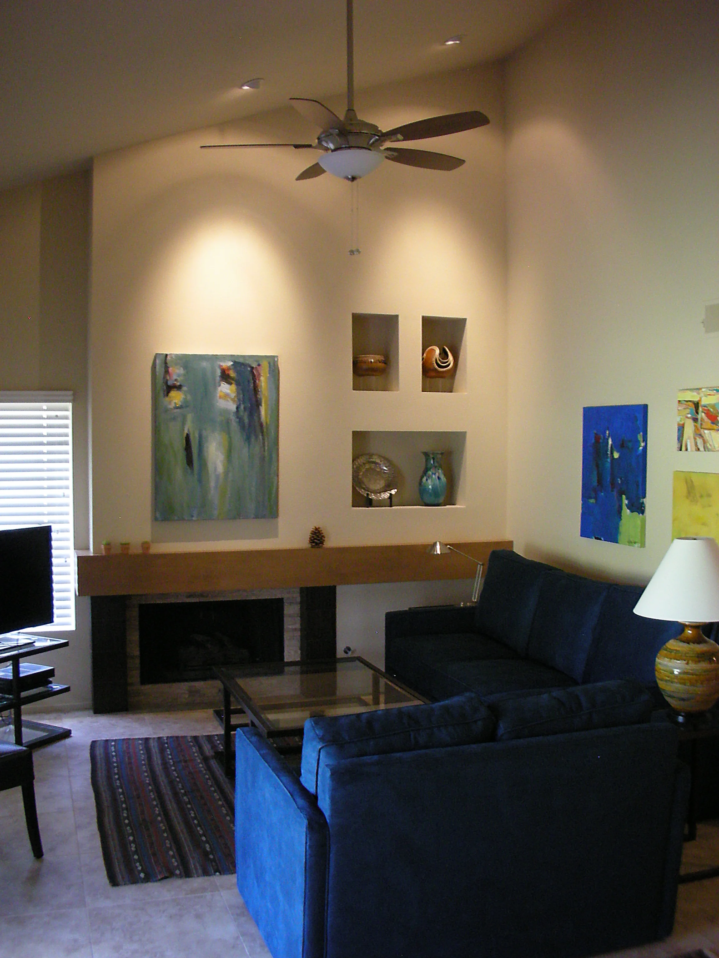 Living room with gas fireplace and king sofa sleeper
