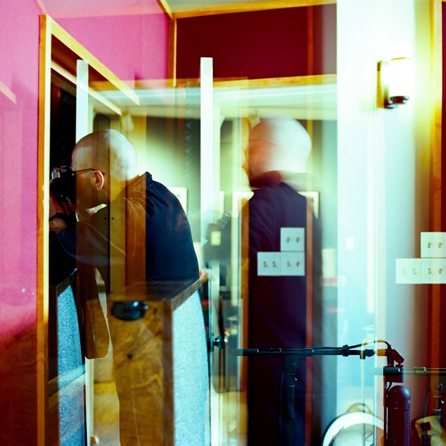 A double exposure (from my trusty old Nikon) of Austin Hatch (@StrangeLibraryRecords) taking photos during our fall session at @GhostHitRecording, in the midst of a big project. More on that later. Oh yeah, I'm back.