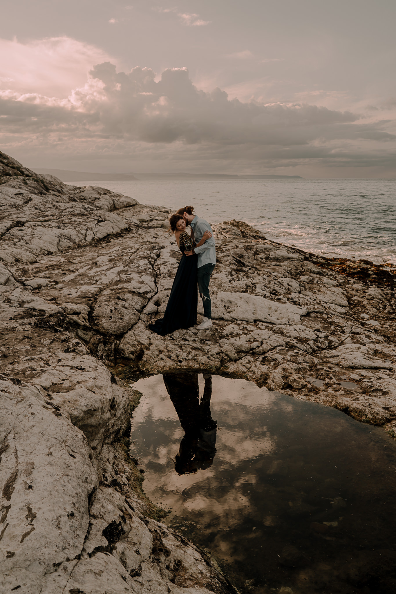  reflection in the rock pools on the causeway coast engagement photography 