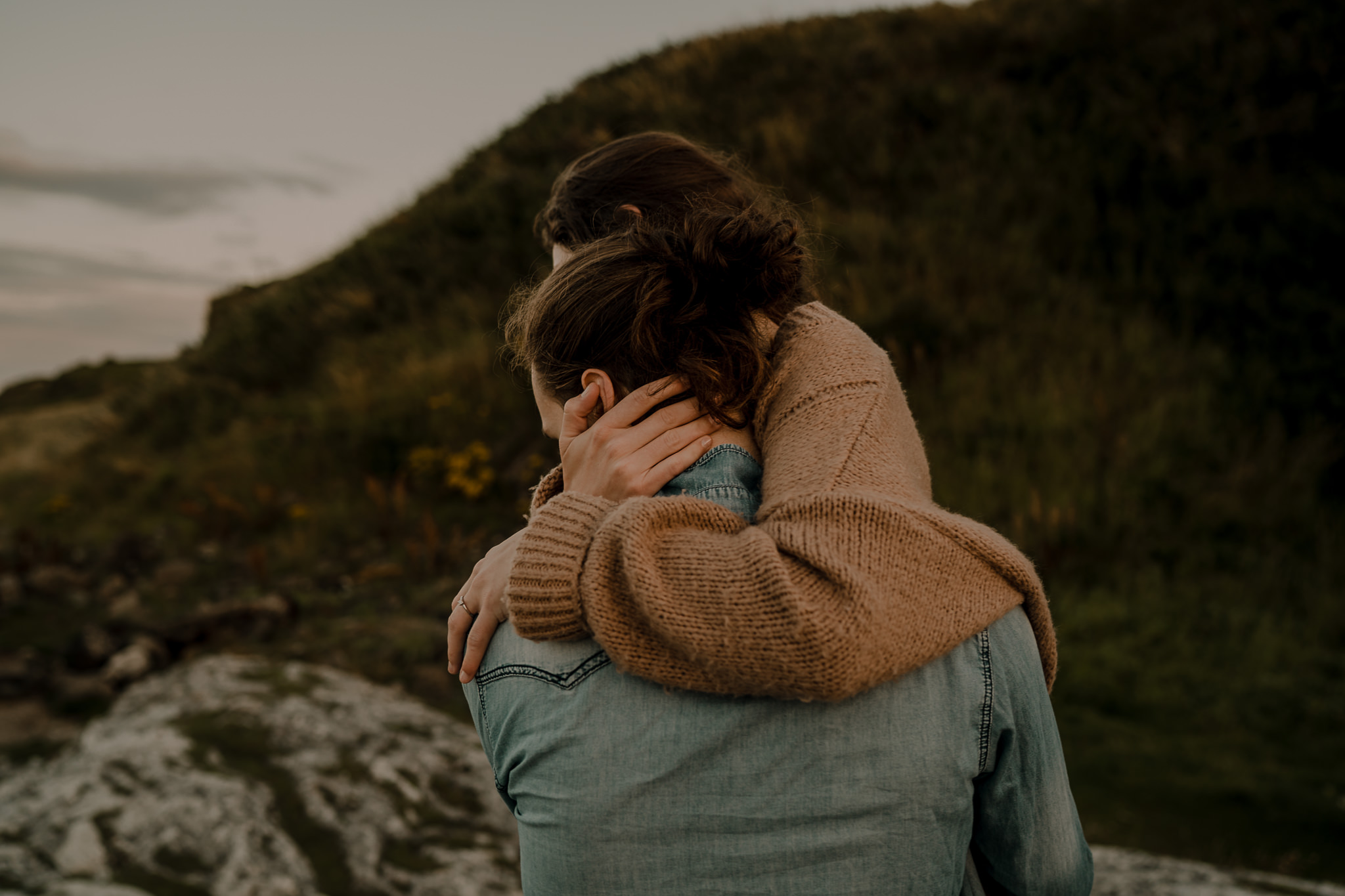 candid moments between couple during an engagement photoshoot