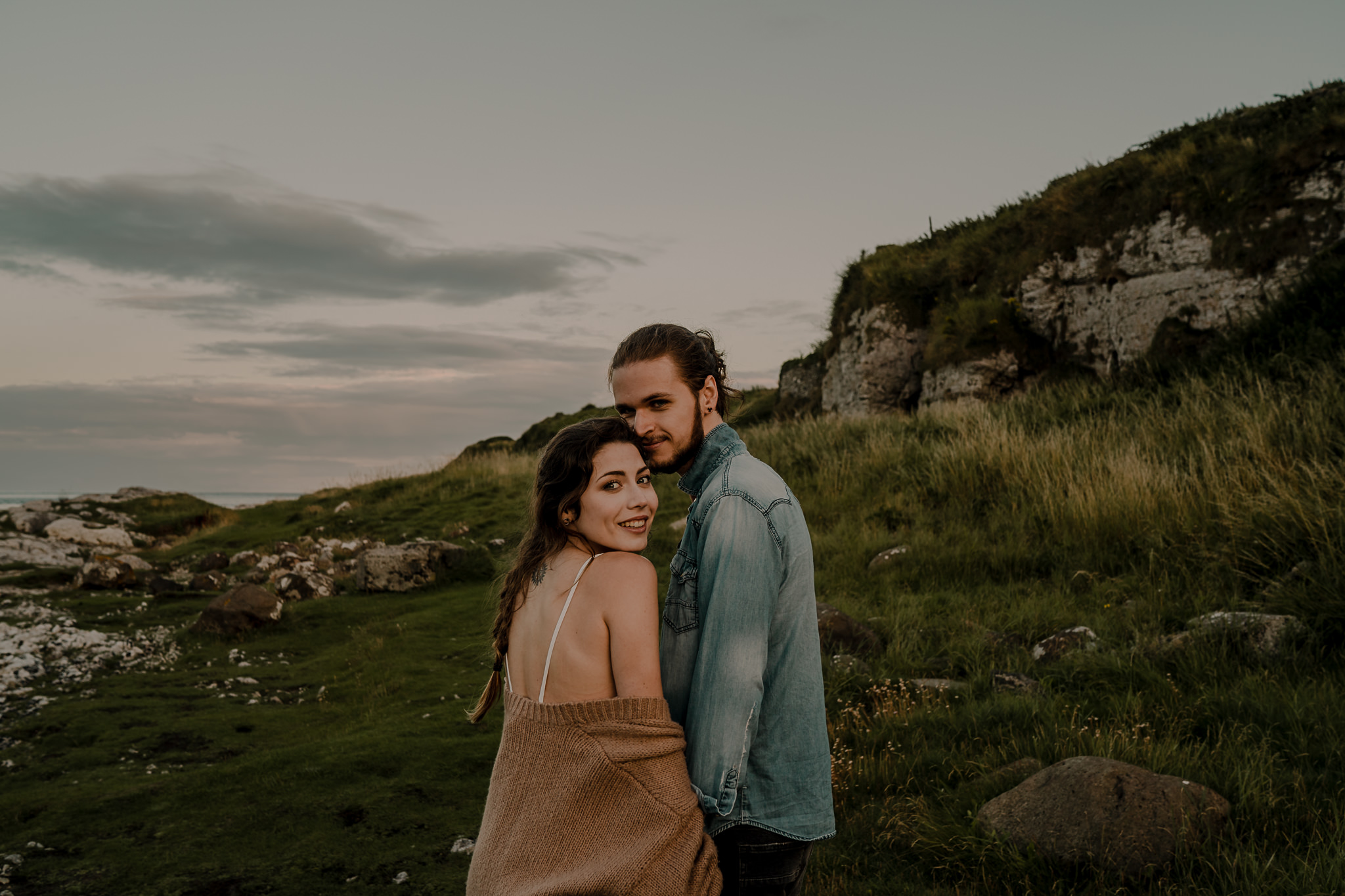  looking back at me causeway coast engagement photography session 