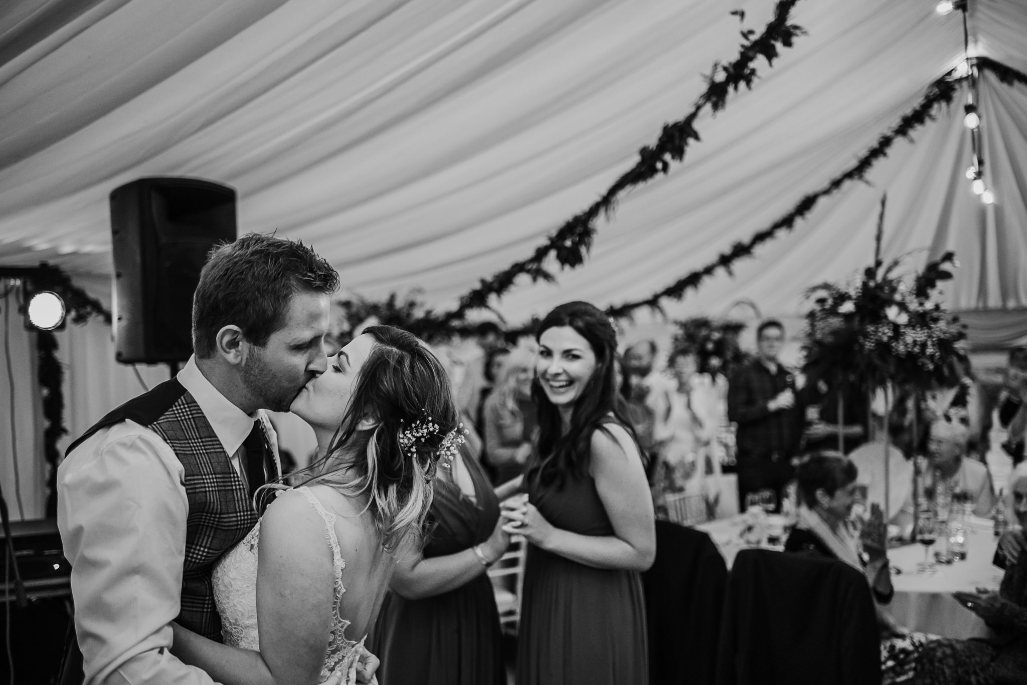  bride and groom kiss after first dance northern ireland 