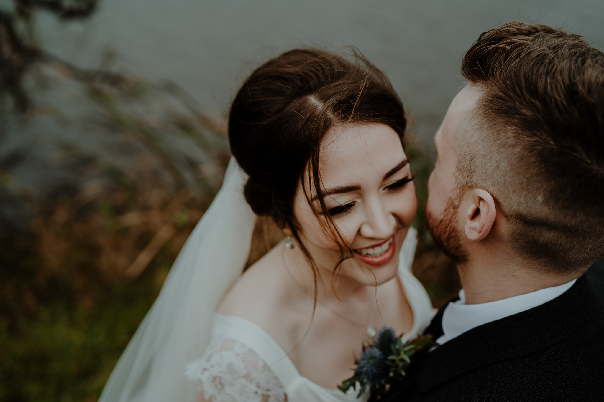 laughing bride and groom  wedding at lissanoure castle