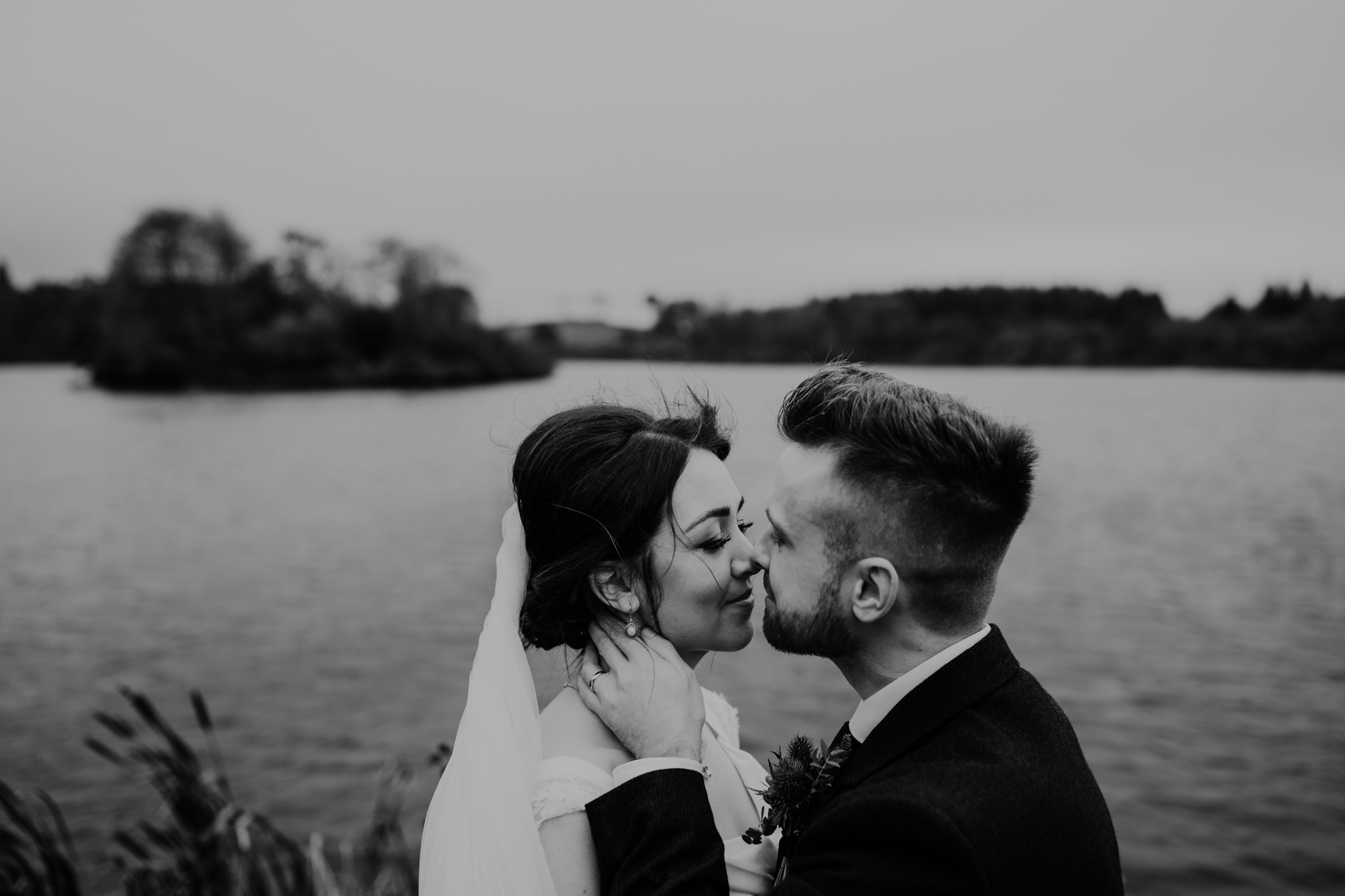 kissing  bride and groom wedding at lissanoure castle