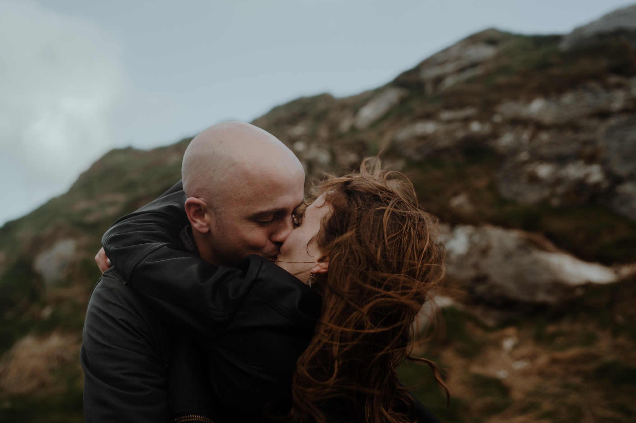 emotional kiss pre wedding session kinbane castle