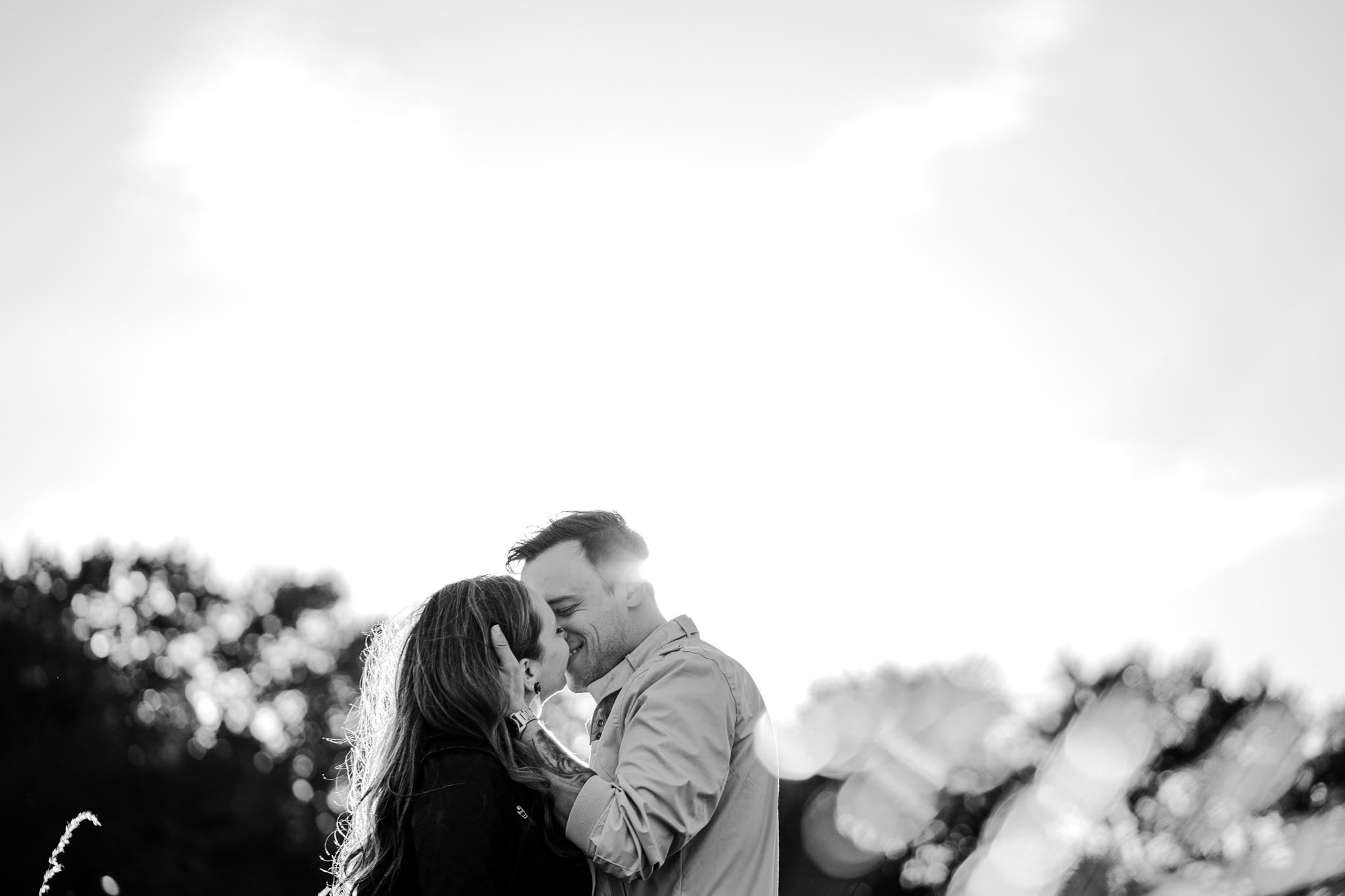 phoenix park engagement session BW sunset