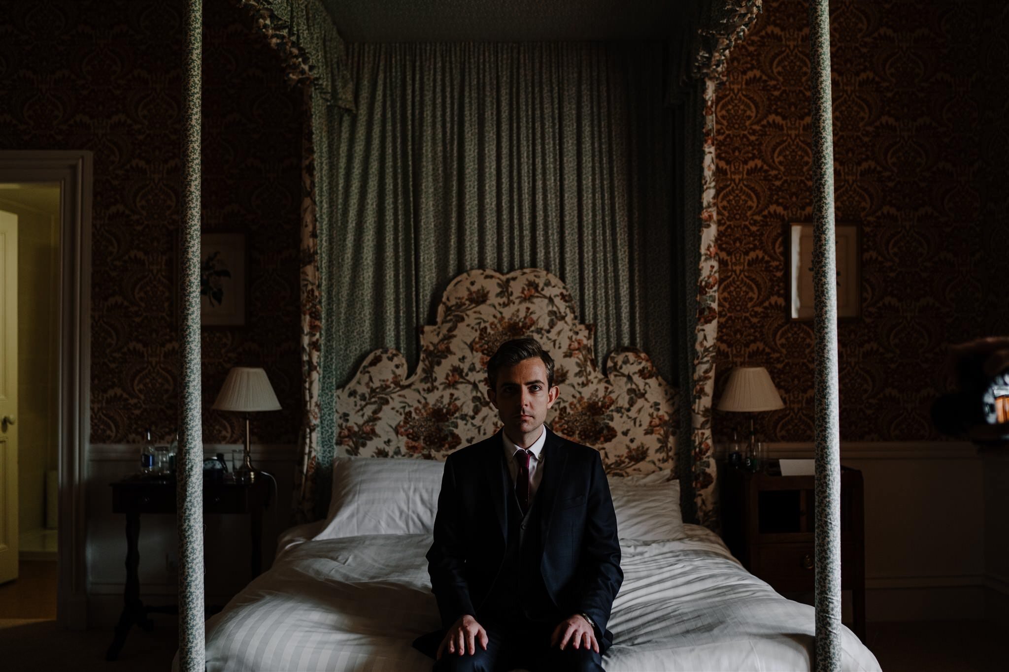 Wes Anderson inspired groom portrait Crom Castle Northern ireland