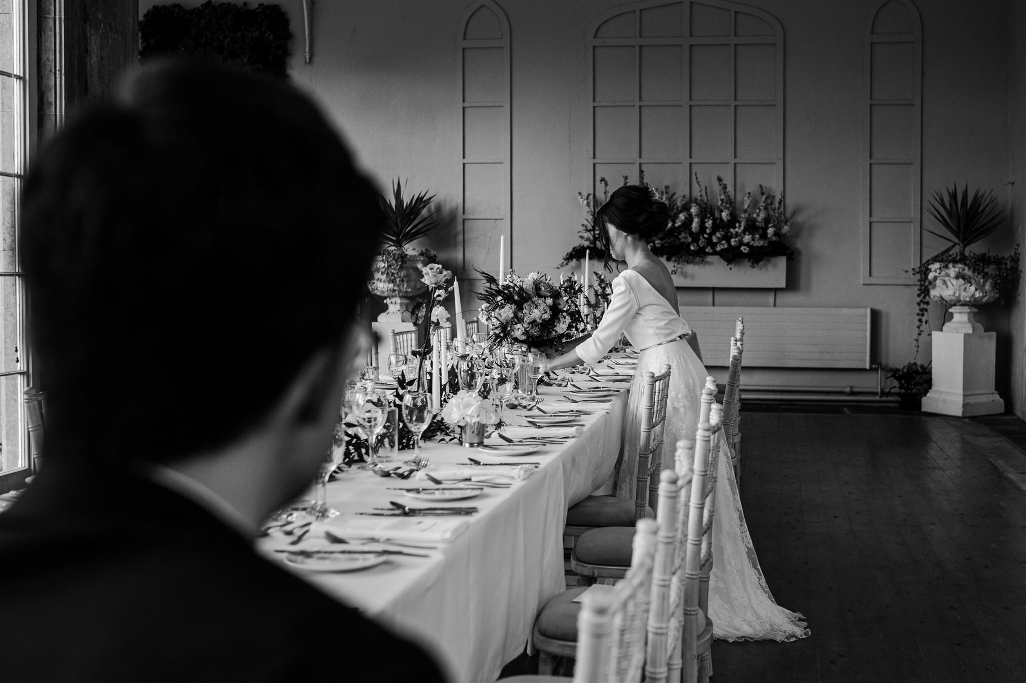 bride fixes details in reception room west wing crom castle northern ireland
