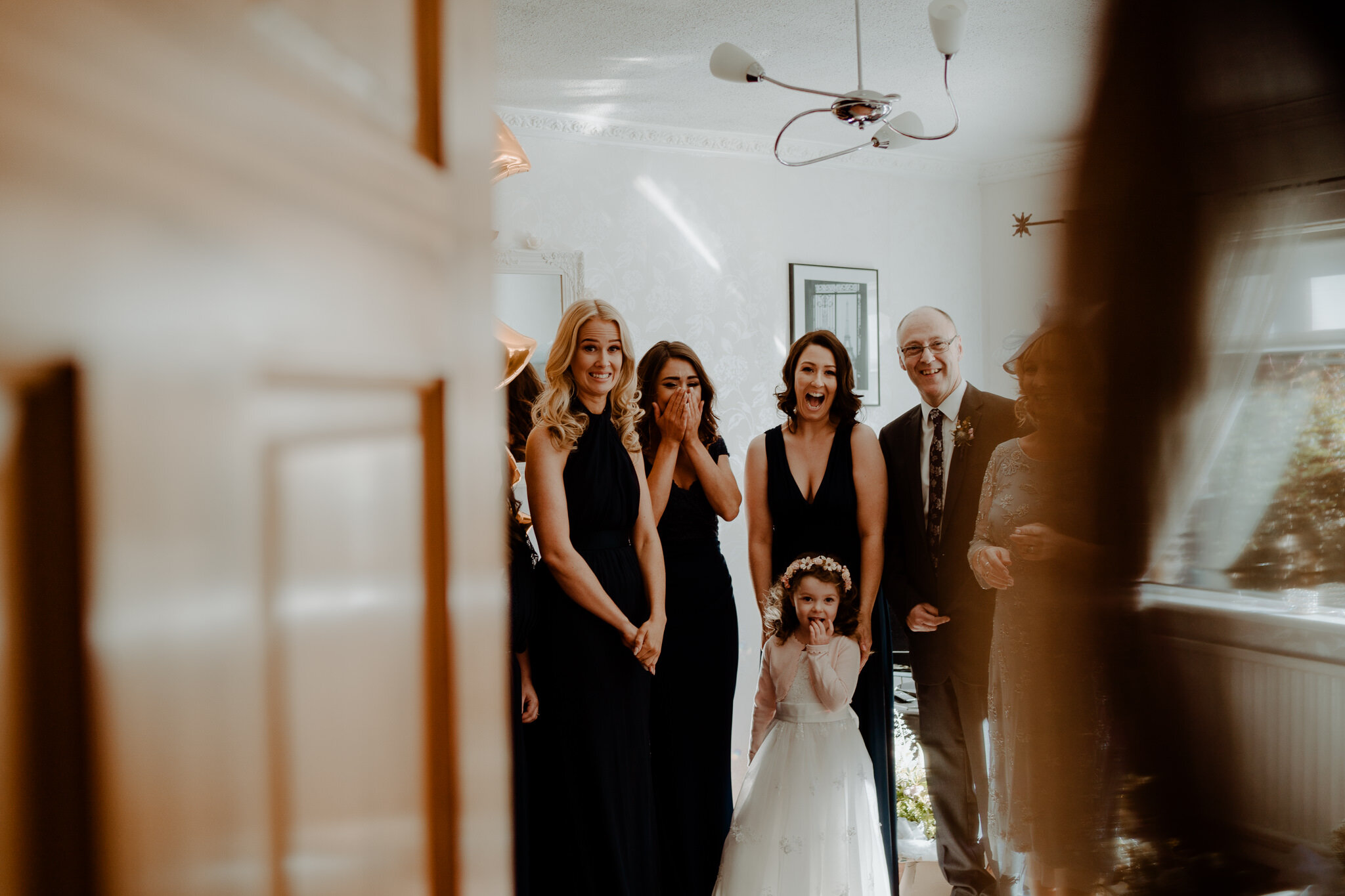 first-look-bridemaids-reaction-getting-ready-wedding-belfast