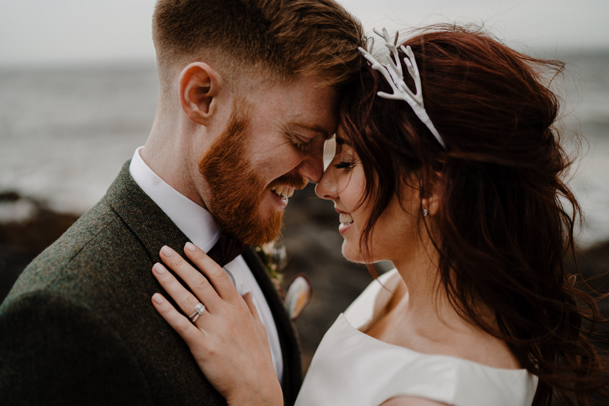 donegal wedding redcastle alternative couple antler headpiece