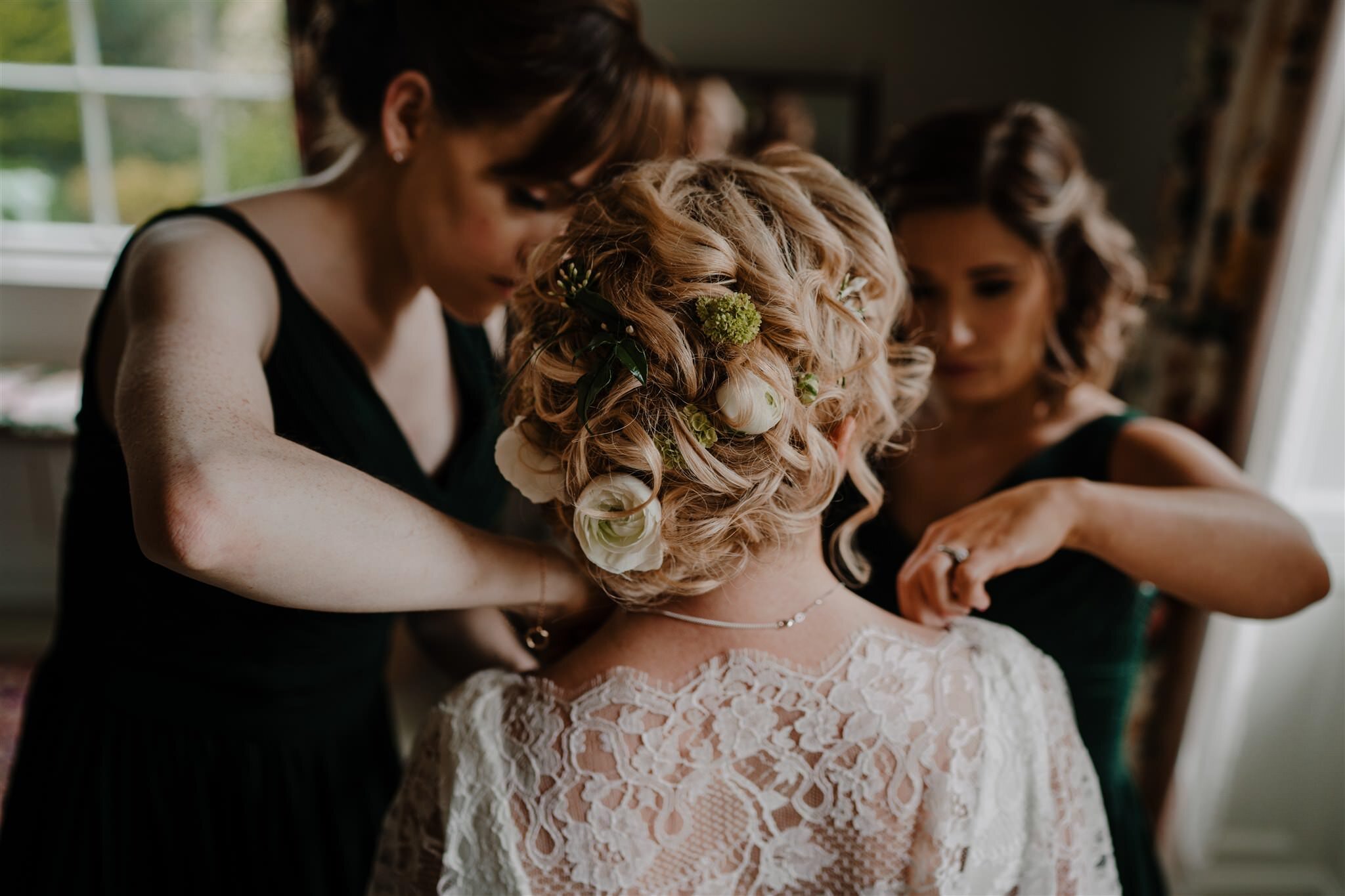 Pin curls with flowers bridal hair vintage rocks hair parlour belfast