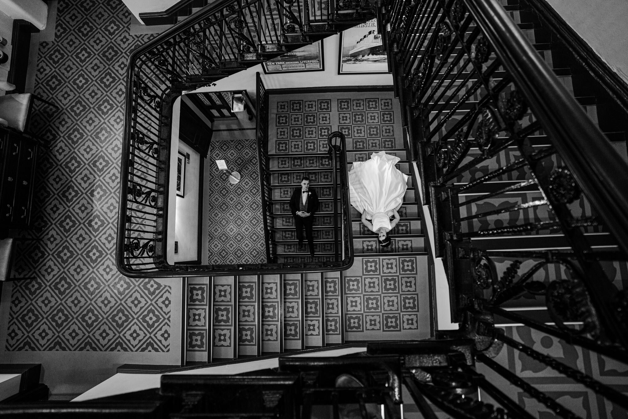 Titanic Hotel Belfast Wedding Bride Groom stairs epic 