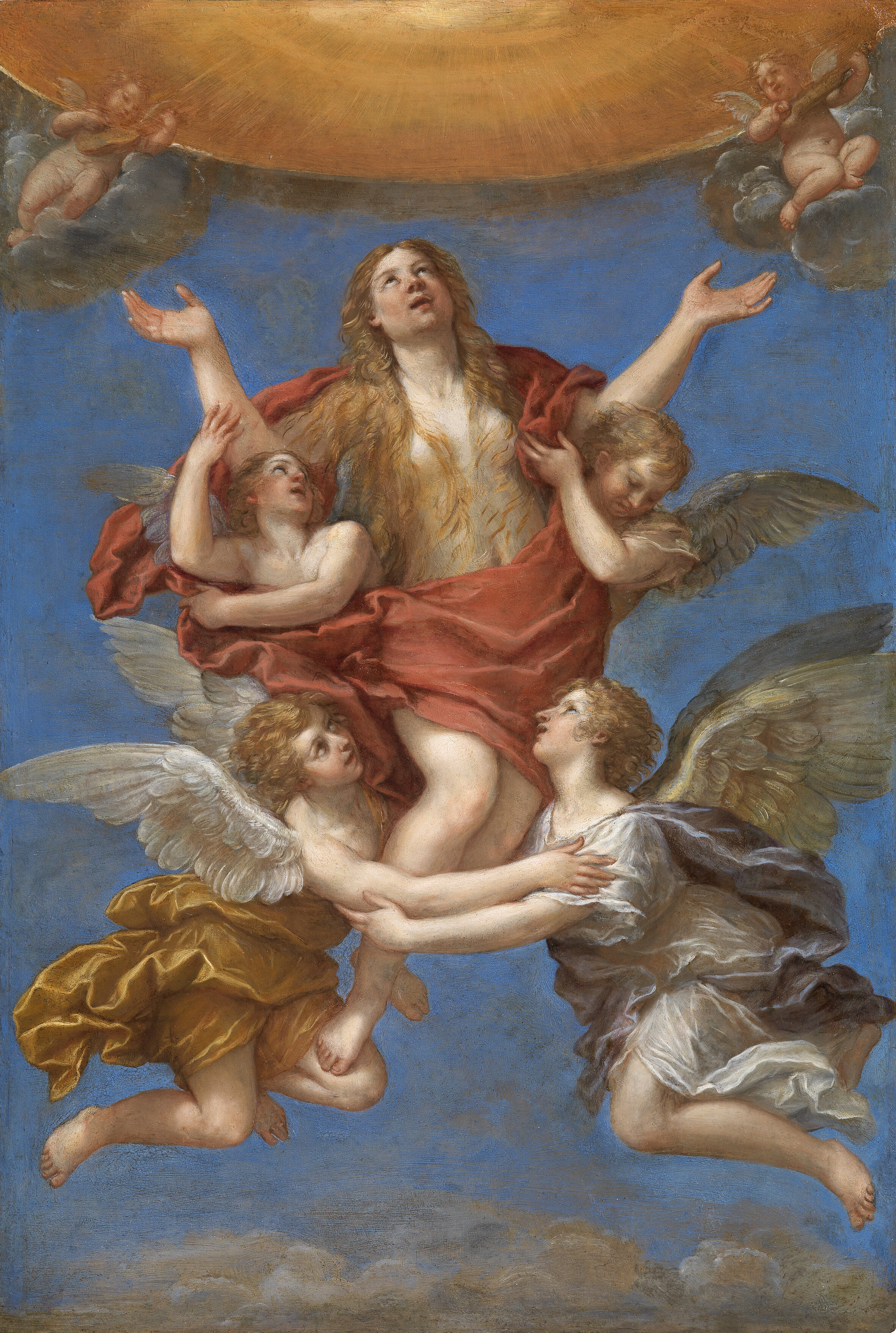  FRANCESCO ALBANI  1578 – 1660, Bologna     The Assumption of Saint Mary Magdalene    c.  1630-40    Oil on copper  42 x 27.5 cm.    Sold to the Saint Louis Art Museum  