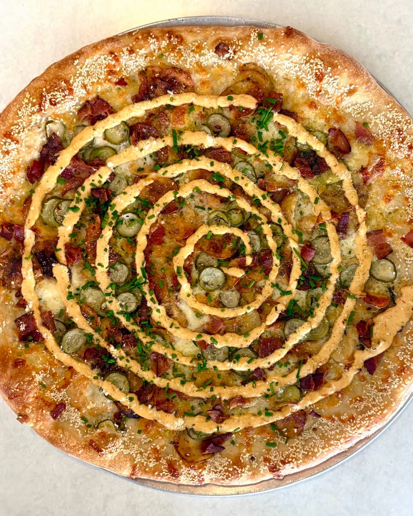 ⚡️New Feature ⚡️

&ldquo;Licence to Dill&rdquo;

Olive Oil Base, Sesame Seed Crust, Mozzarella, FDL, Roast Potatoes, House Made Pickles&nbsp;
and Bacon. Finished with Spicy Aioli, Chives, Dill Salt&nbsp;and Grana Padano

Now Available at our Hamilton