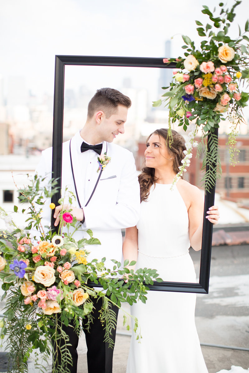 Floral Picture Frame Bride and Groom Chicago Wedding Alexandra Lee Photography