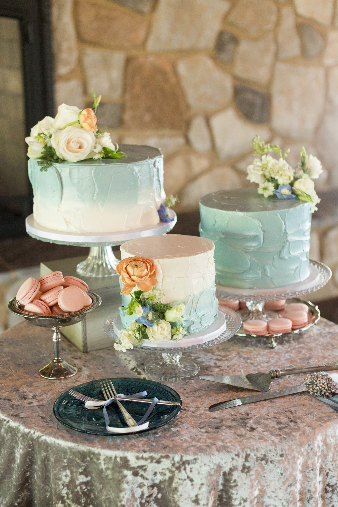 Three One Tier Baby Blue Marble Chicago Wedding Cake Hors d'oeuvres Chicago Wedding Reception Meghan McCarthy Photography