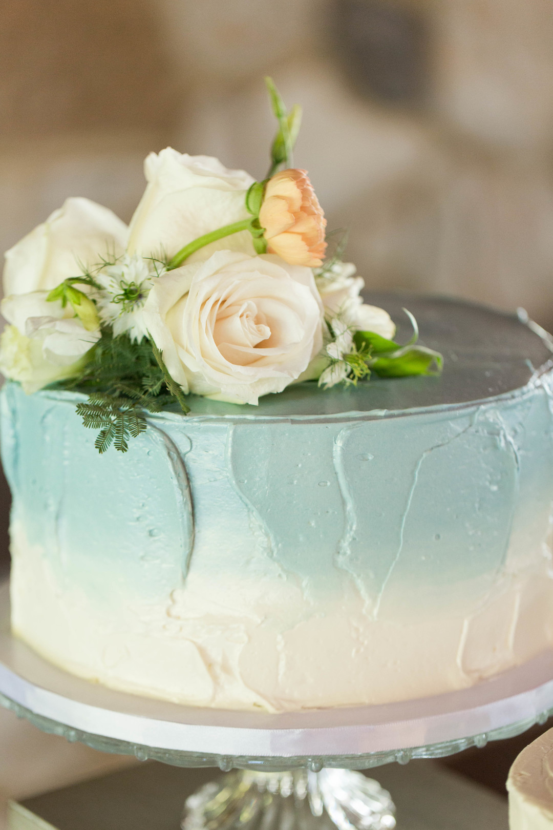 Baby Blue and White Rose One tier Chicago Wedding Cake Hors d'oeuvres Chicago Wedding Reception Meghan McCarthy Photography