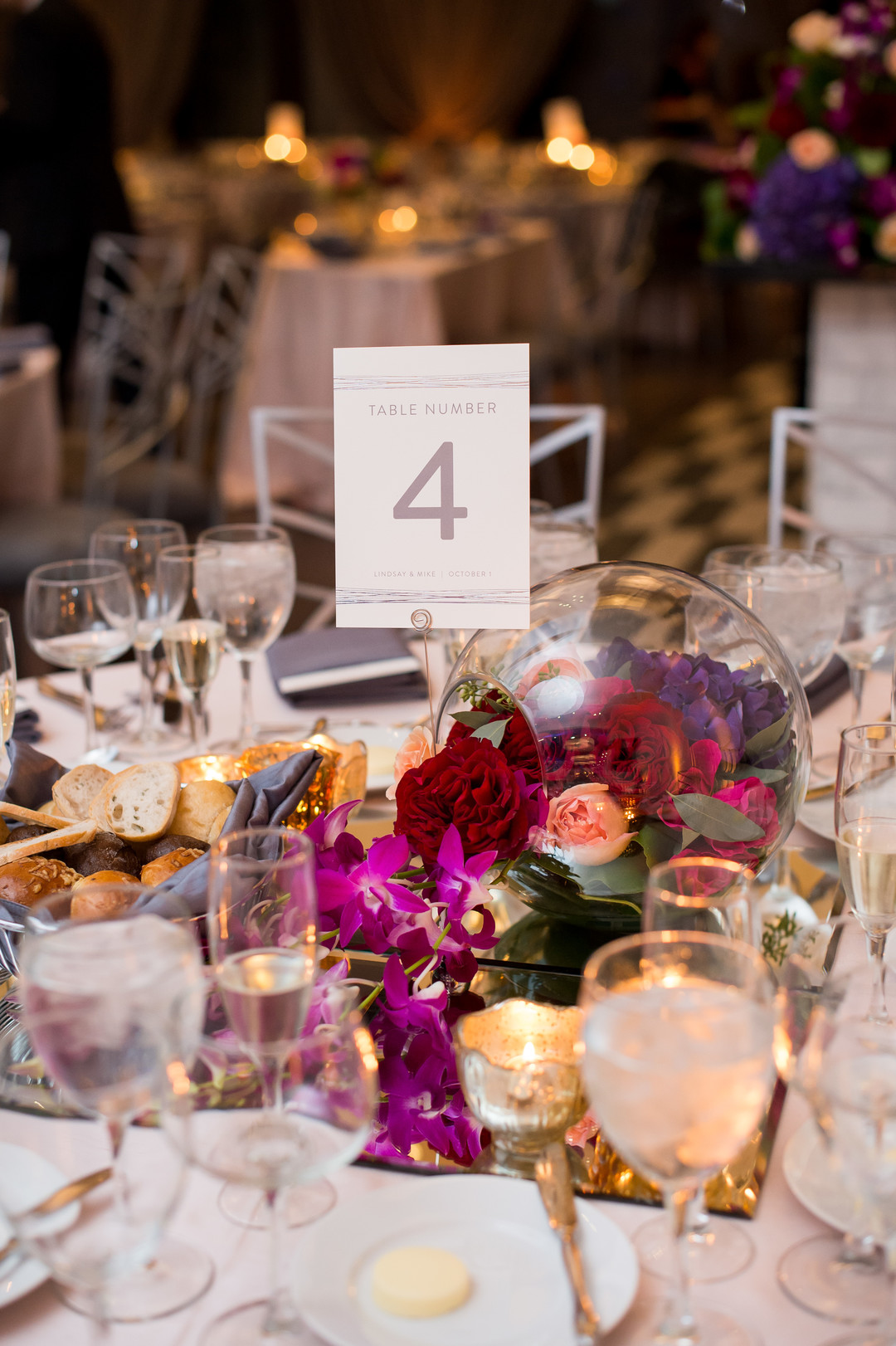 Pink and Red Table Center Pieces Chicago Wedding Julia Franzosa Photography