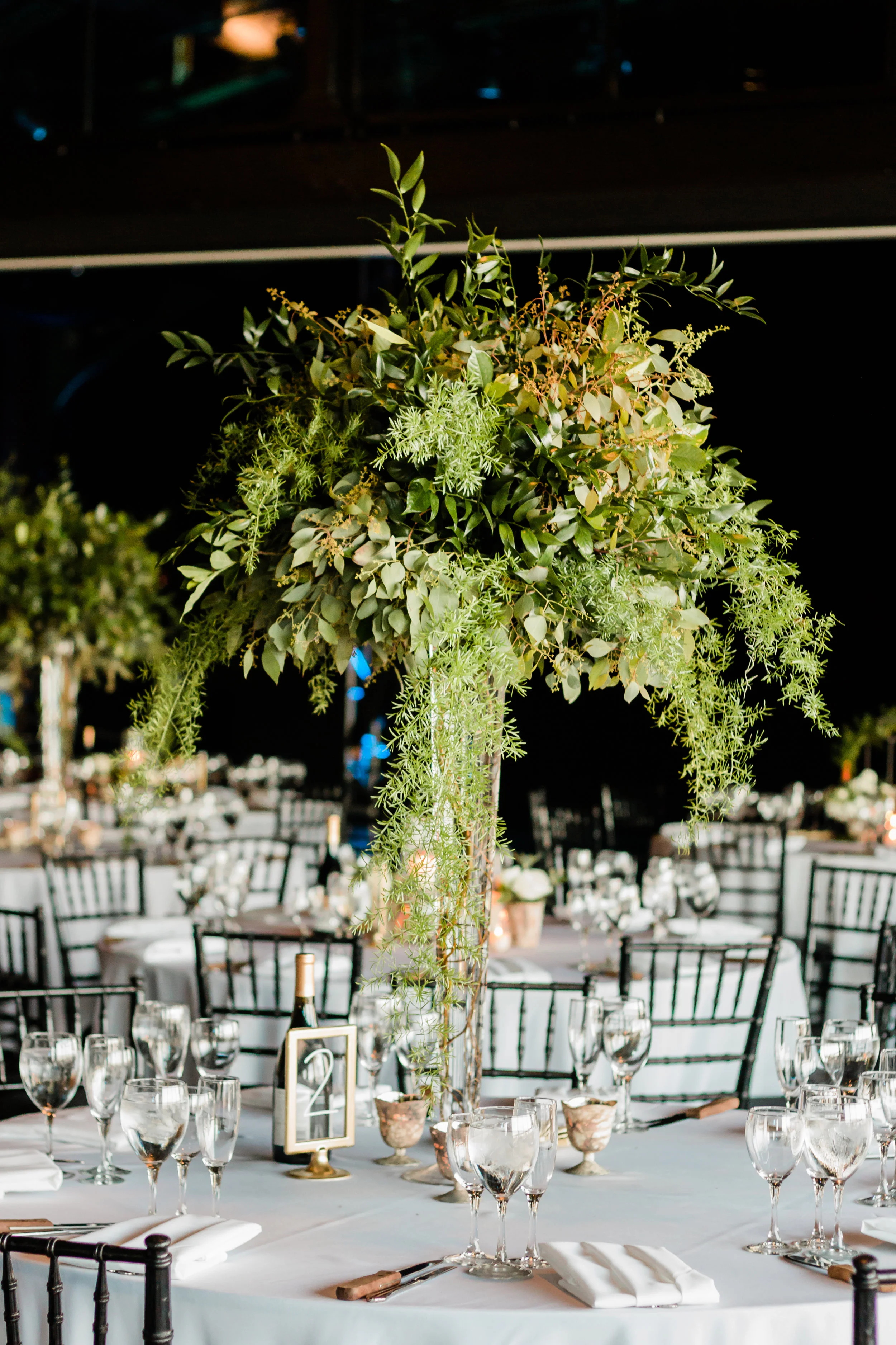 Tall Elegant Greenery Table Center Pieces Chicago Wedding Lindsey Taylor Photography