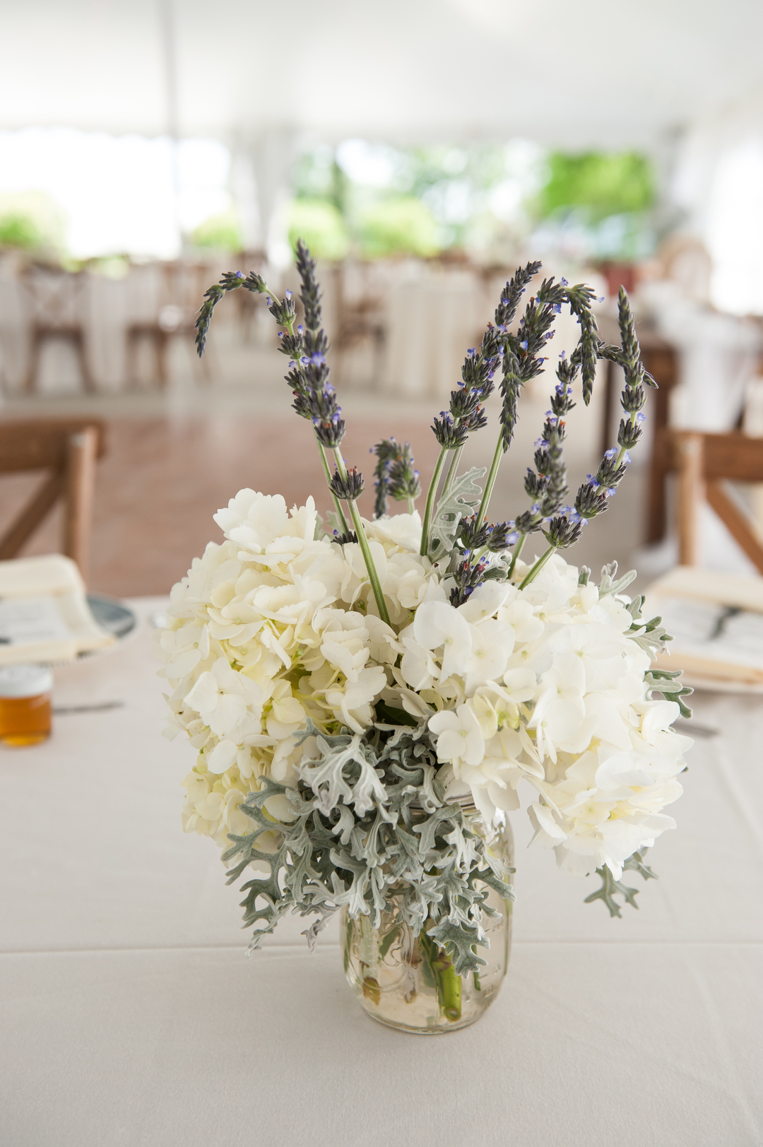 Floral and Lavender Center Piece Chicago Farm Wedding Elite Photo