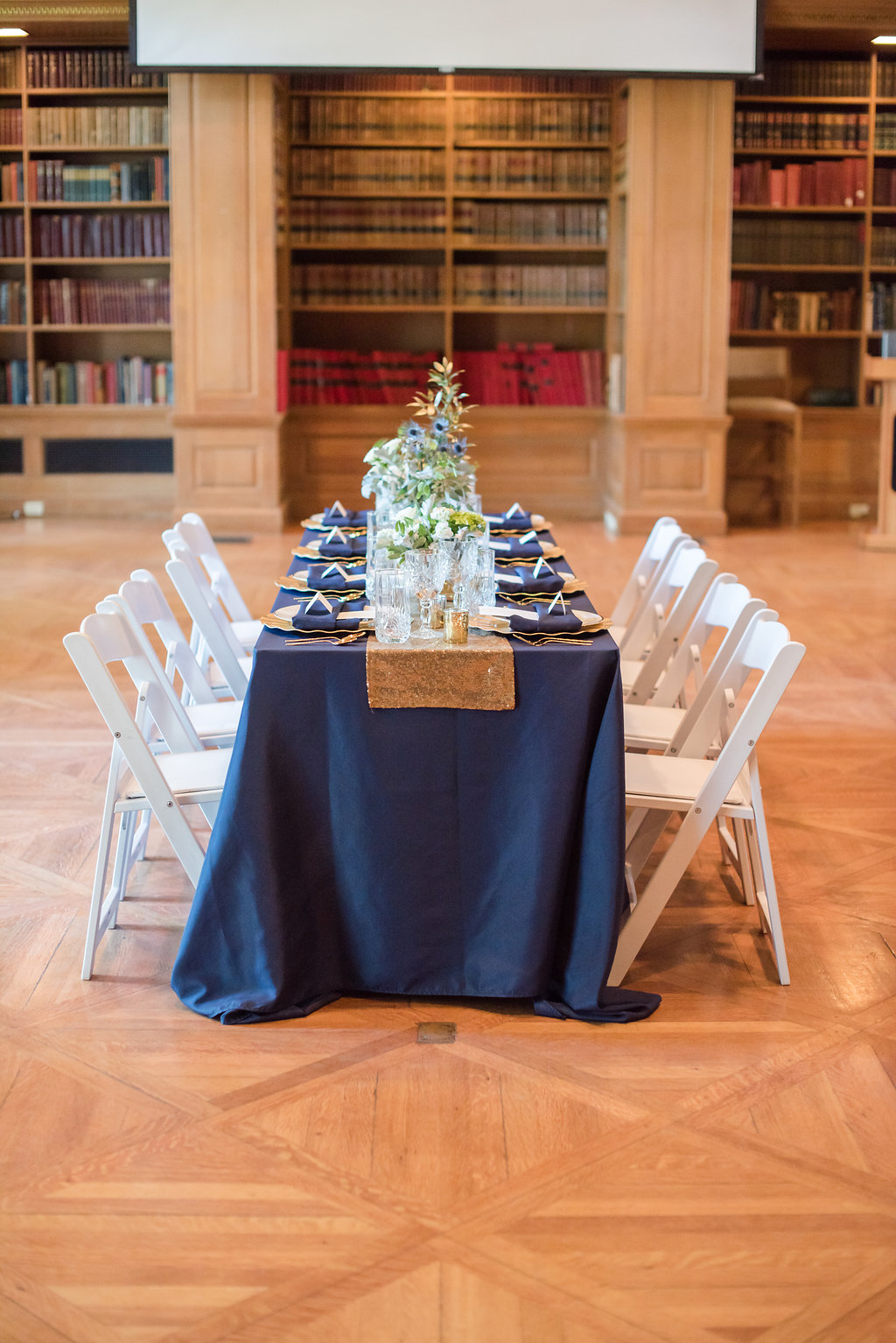 Navy and Gold Table Settings Chicago Wedding Rakoteet Photography