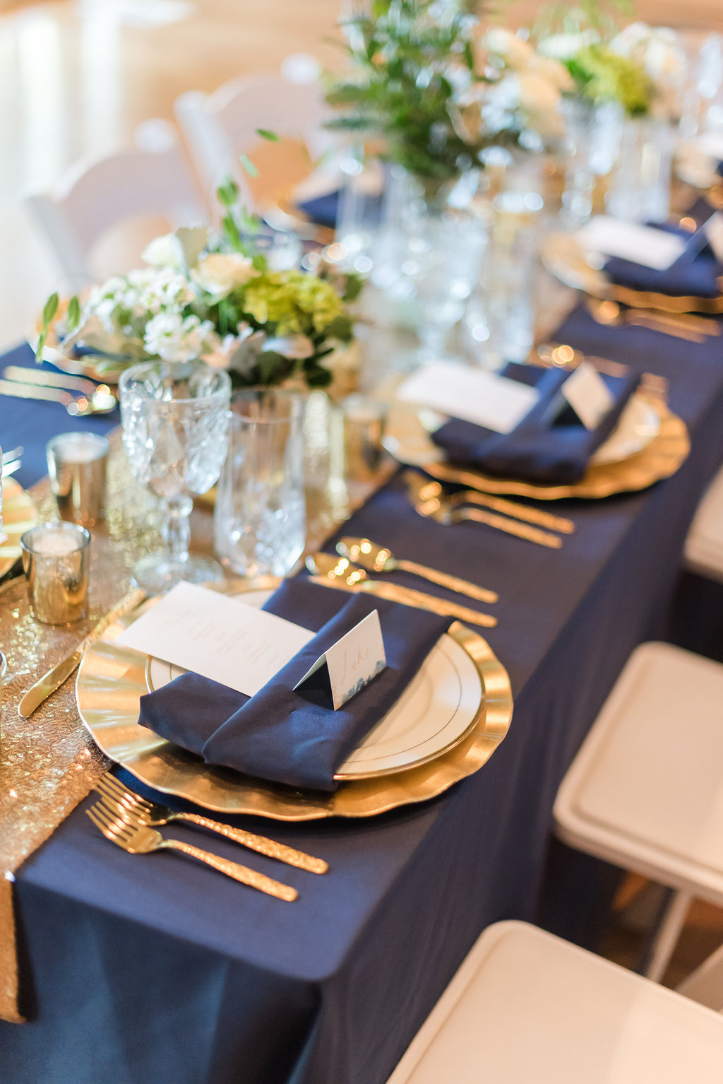 Navy and Gold Table Pieces Chicago Wedding Rakoteet Photography