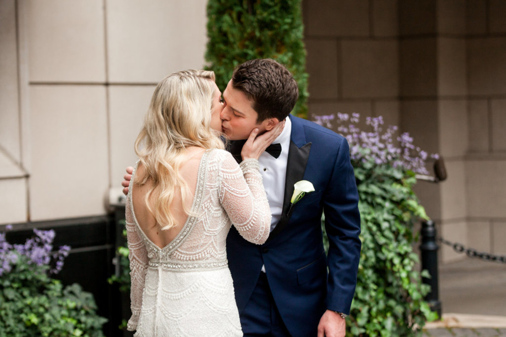 Low Back Embroidered Wedding Gown Chicago Wedding Julia Franzosa Photography