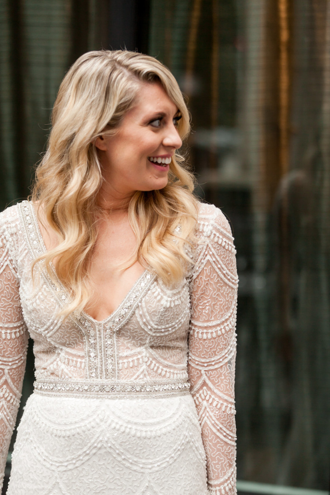 Embroidered Long Sleeve Wedding Gown Chicago Wedding Julia Franzosa Photography