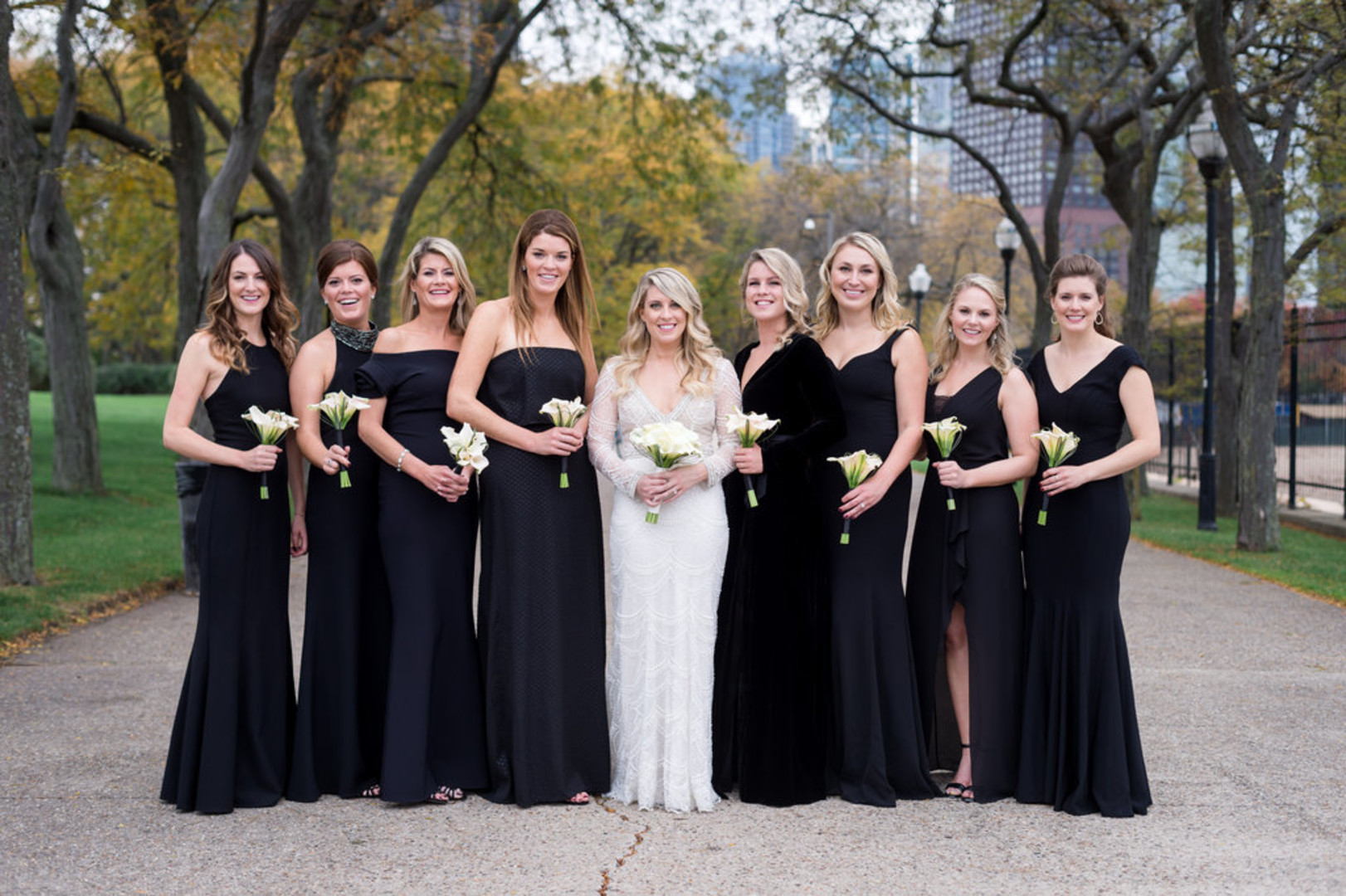 Black Elegant Bridesmaids Gowns Chicago Wedding Julia Franzosa Photography