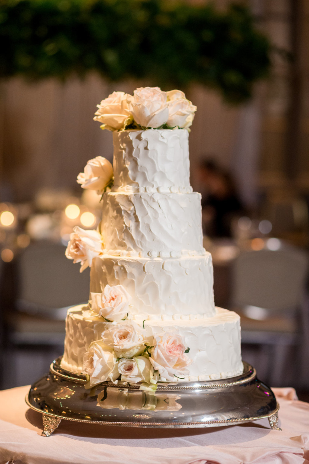 4 Tiered White Rose Wedding Cake Chicago Wedding Julia Franzosa Photography