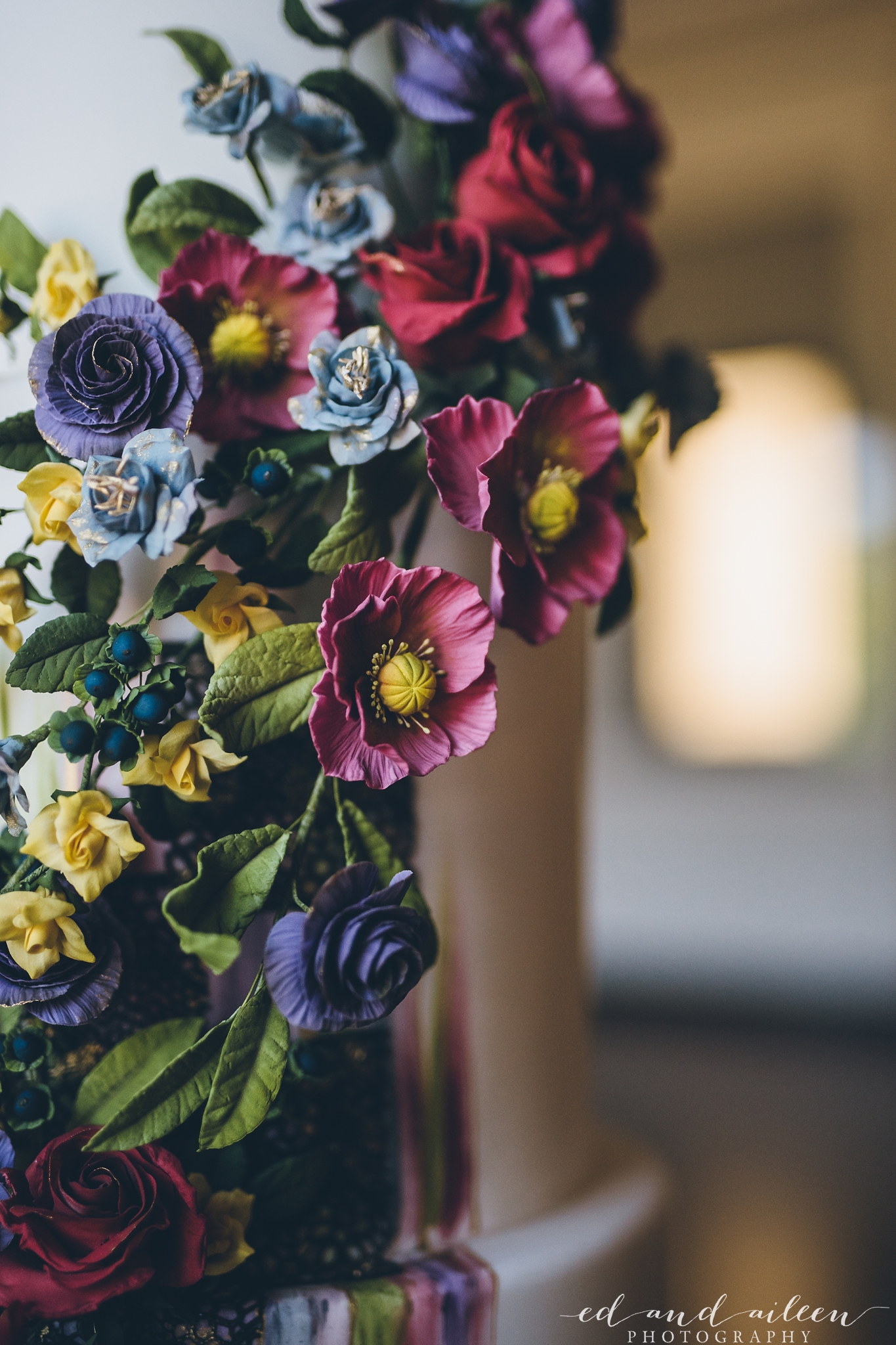 Pink and Purple Floral Wedding Cake Chicago Wedding Ed and Aileen Photography