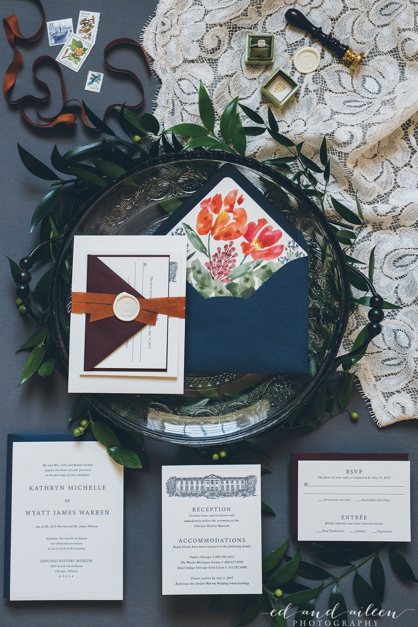 Blue Floral Wedding Invitations Chicago Wedding Ed and Aileen Photography