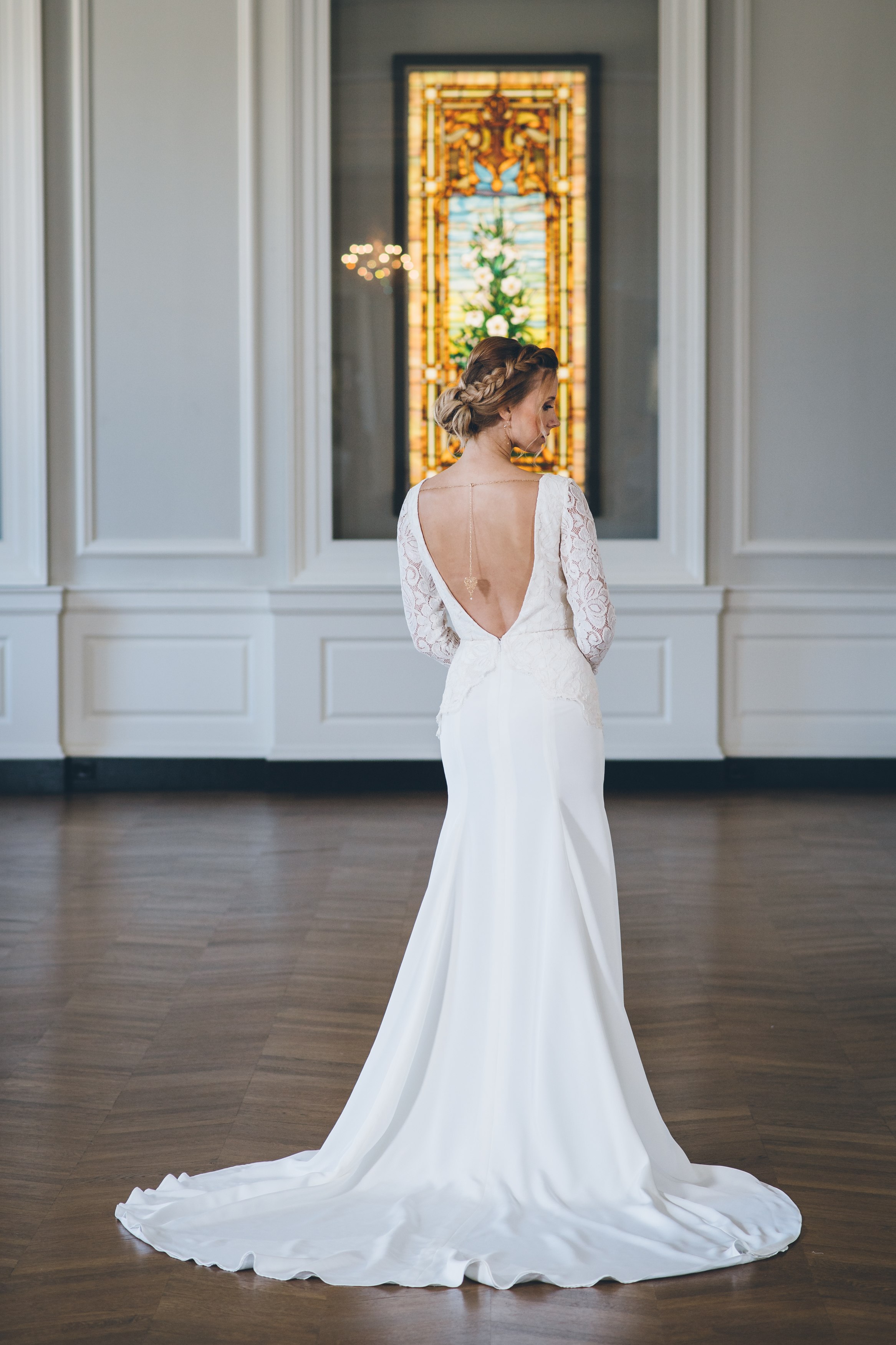 Low Back Fit and Flare Wedding Gown Chicago Wedding Ed and Aileen Photography