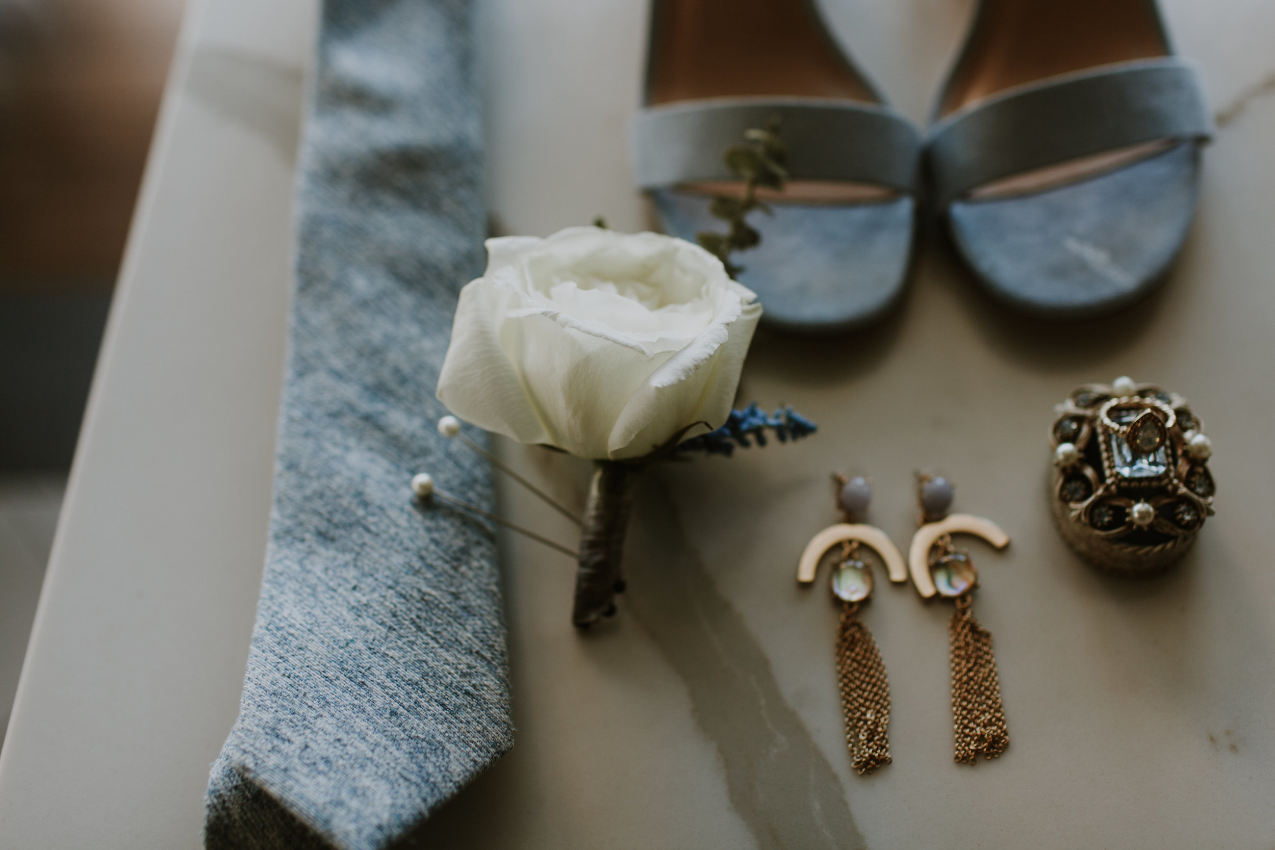 White Rose Boutonniere and Pale Blue Groom Accessories Gabrielle Daylor Photography