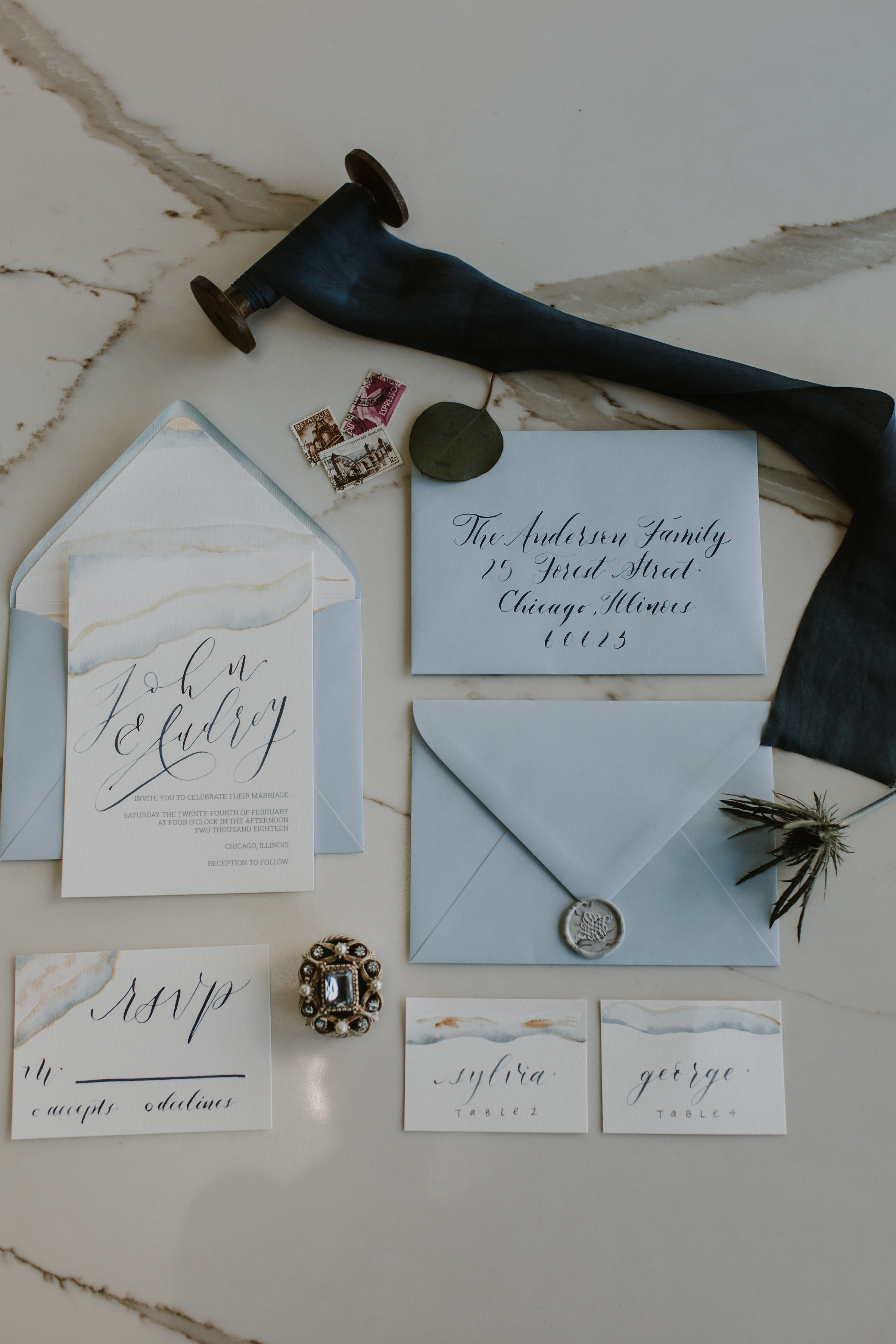 Pale Blue Vintage Wedding Invitation Chicago Wedding Gabrielle Daylor Photography