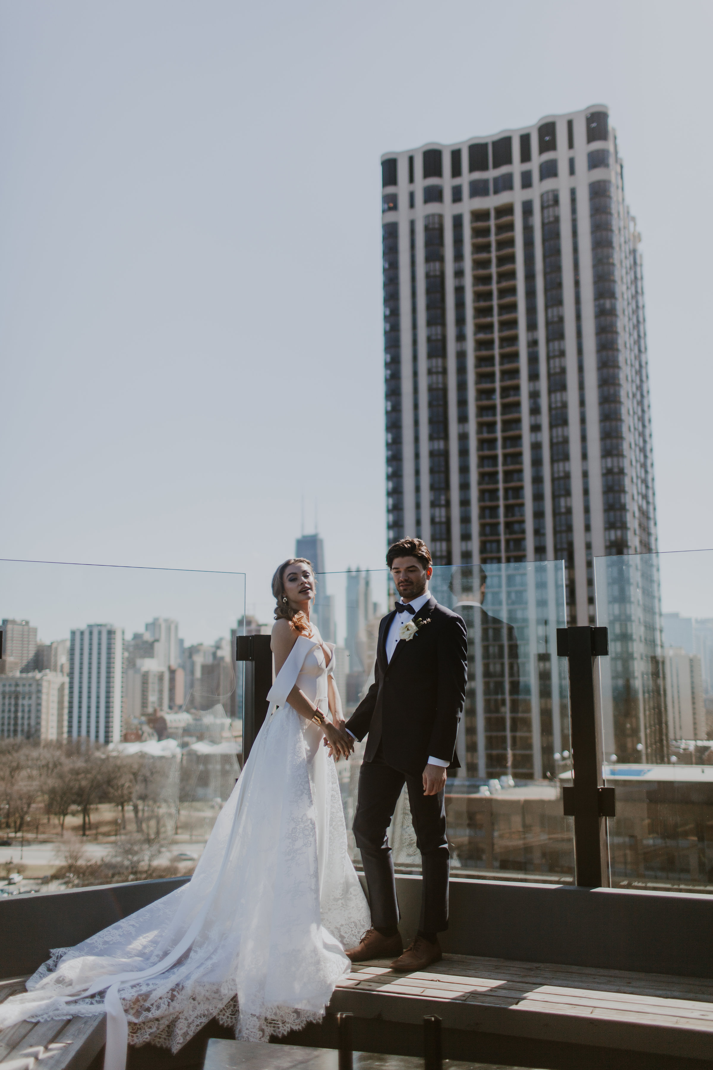 Bride and Groom Portrait Chicago Rooftop Wedding Gabrielle Daylor Photography