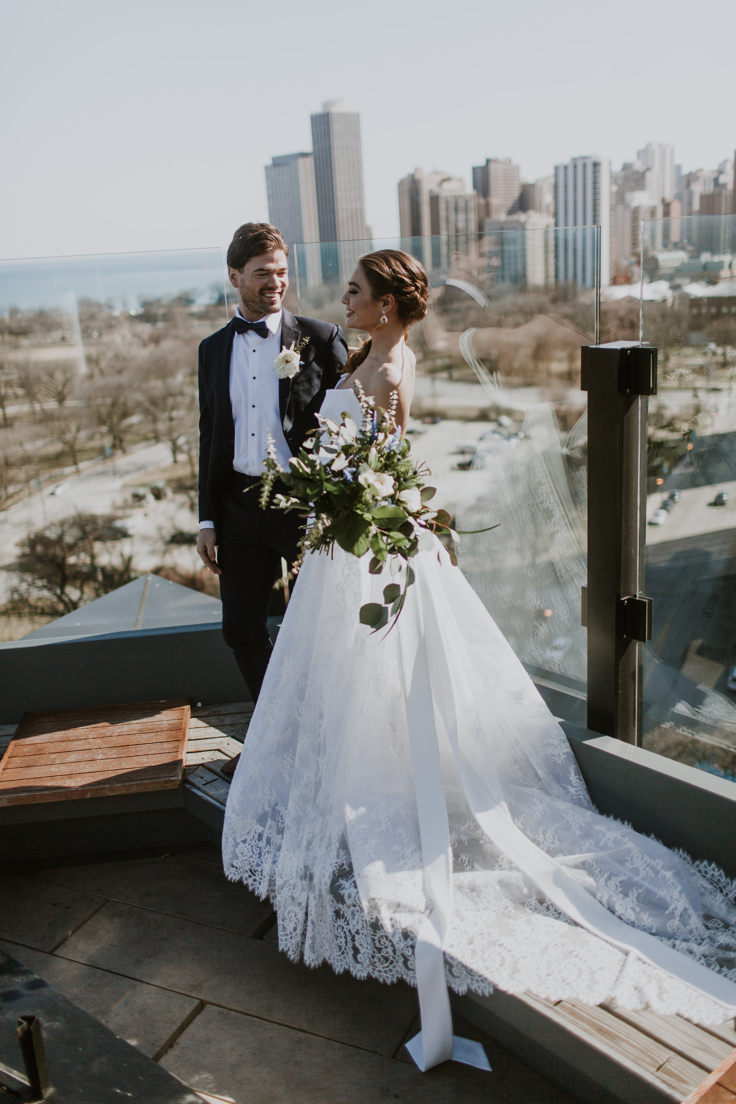 Bride and Groom Portrait Chicago Rooftop Wedding Gabrielle Daylor Photography