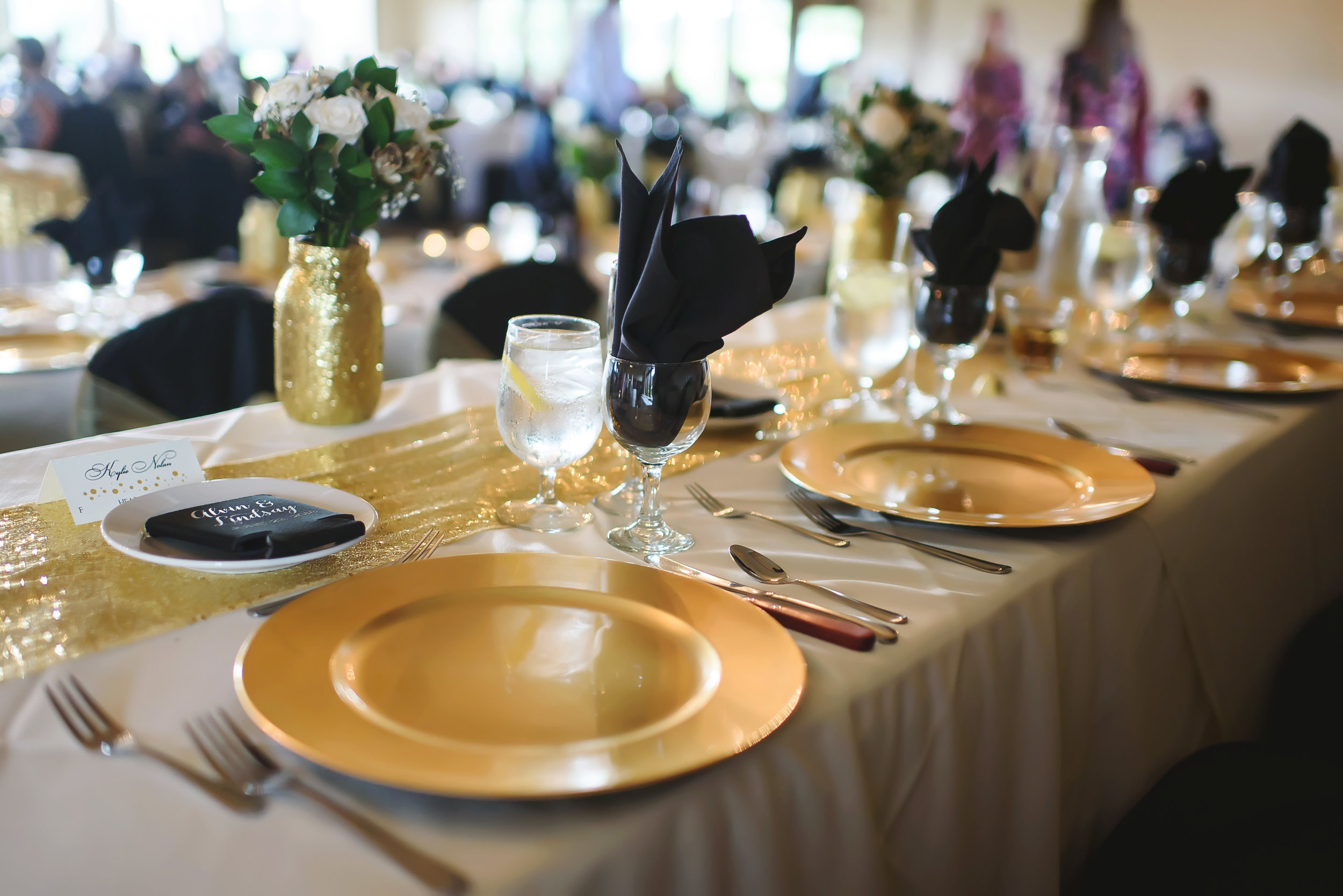 A Formal Black-and-Gold Wedding Outdoors in Indiana