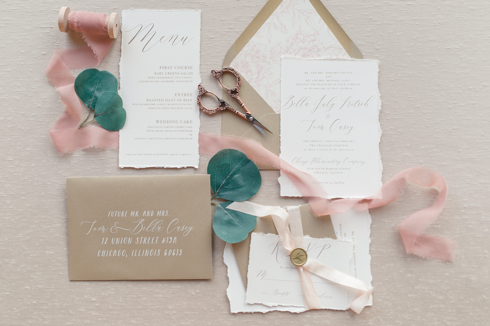 Rose and gold modern wedding styled shoot captured by Janet D Photography. See more wedding color ideas at CHItheeWED.com