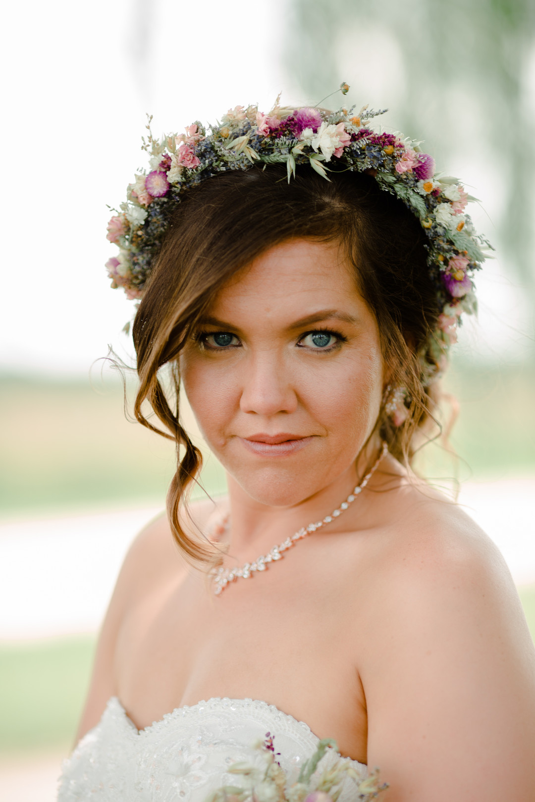 Wedding flower crown: Rustic country wedding in Minooka, IL captured by Katie Brsan Photography. Visit CHItheeWED.com for more wedding inspiration!