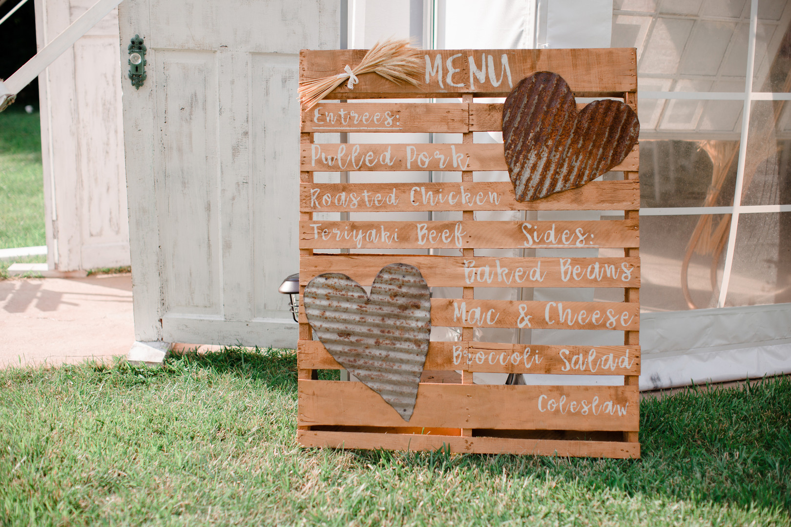Wooden wedding menu sign: Rustic country wedding in Minooka, IL captured by Katie Brsan Photography. Visit CHItheeWED.com for more wedding inspiration!