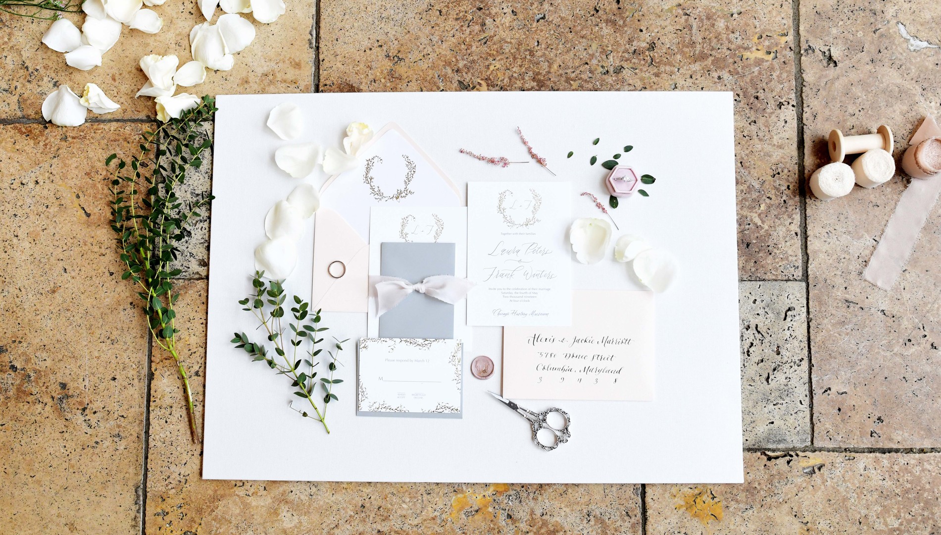 Wedding stationery: Romantic ivory and rose gold wedding inspiration captured by Lori Sapio. See more elegant wedding ideas at CHItheeWED.com!