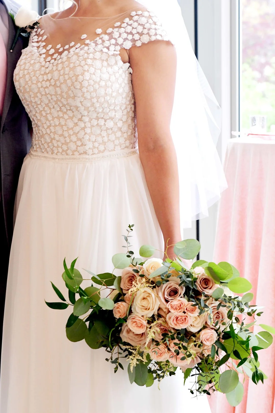 Wedding dress and wedding bouquet: Romantic ivory and rose gold wedding inspiration captured by Lori Sapio. See more elegant wedding ideas at CHItheeWED.com!