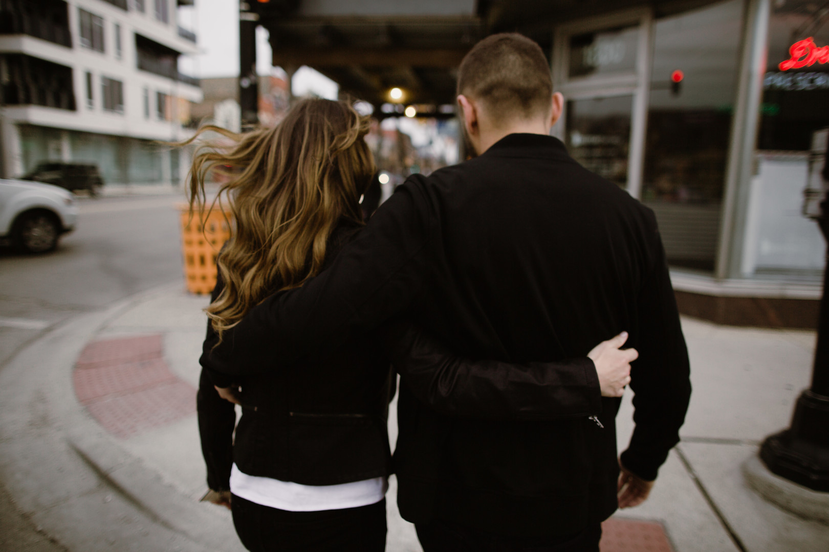 Evening Chicago engagement session captured by Robyn and Finch. See more engagement photo ideas on CHItheeWED.com!
