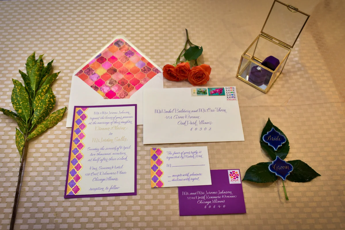 Regal wedding invitation suite: Casablanca wedding theme Chicago styled shoot designed by Event Shoppe Chicago and captured by Grey Matter Photography. See more creative wedding ideas at CHItheeWED.com!