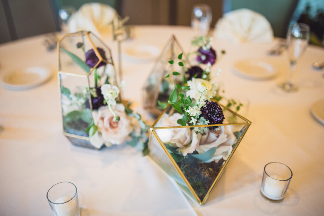 Geometric shape wedding centerpieces: Elegant country club wedding captured by Henington Photography. See more elegant wedding ideas at CHItheeWED.com!