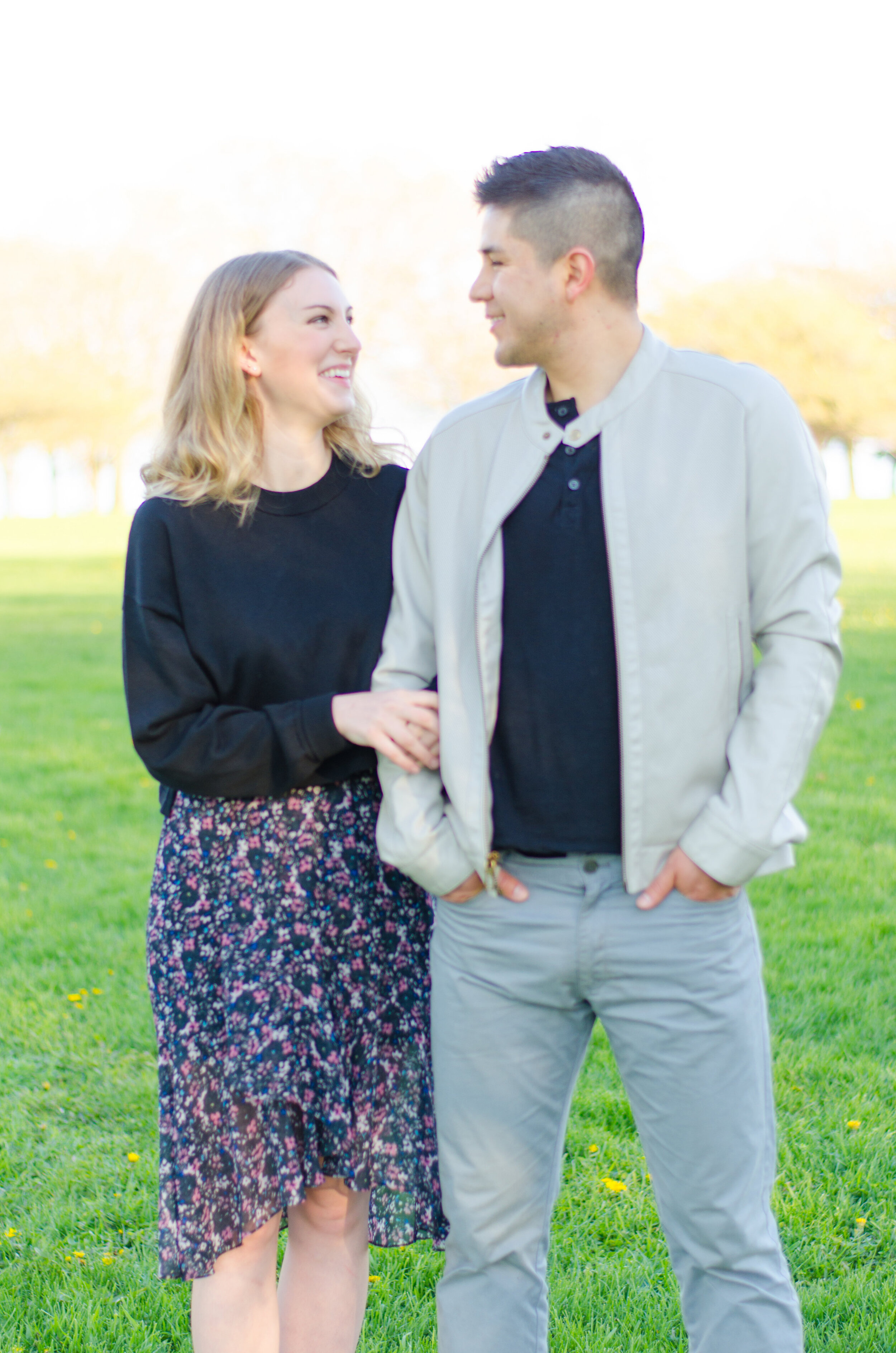 Spring Engagement on the Outskirts of Downtown Chicago captured by K. Marie Studios. See more engagement photo ideas on CHItheeWED.com! 