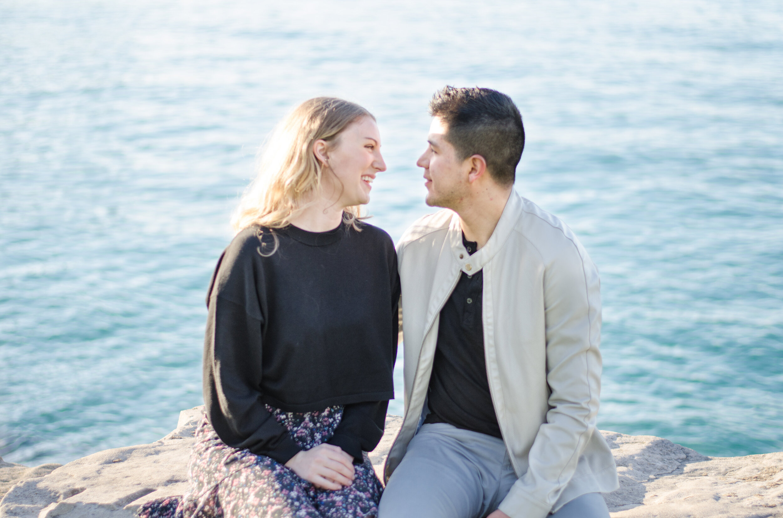 Spring Engagement on the Outskirts of Downtown Chicago captured by K. Marie Studios. See more engagement photo ideas on CHItheeWED.com! 