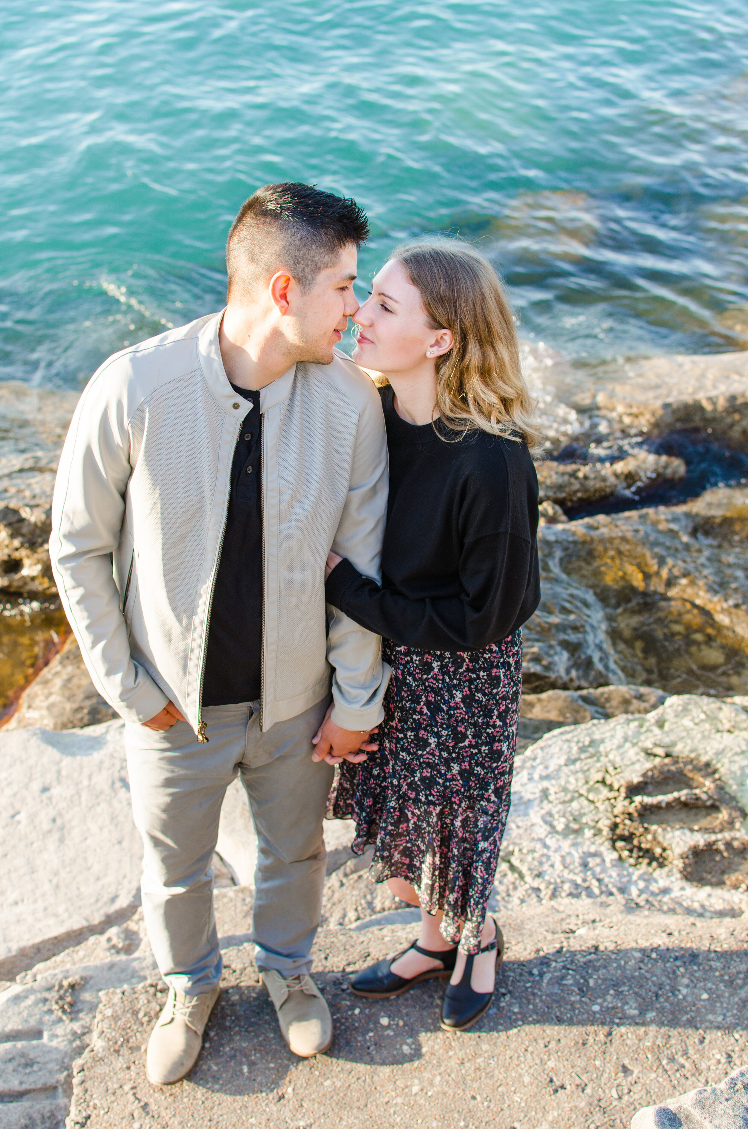 Spring Engagement on the Outskirts of Downtown Chicago captured by K. Marie Studios. See more engagement photo ideas on CHItheeWED.com! 