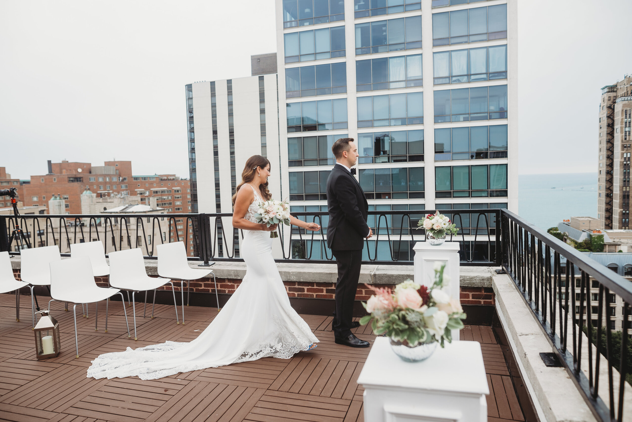 Chicago wedding first look: Modern Chic Chicago History Museum Wedding captured by Girl with the Tattoos. See more wedding ideas at CHItheeWED.com!